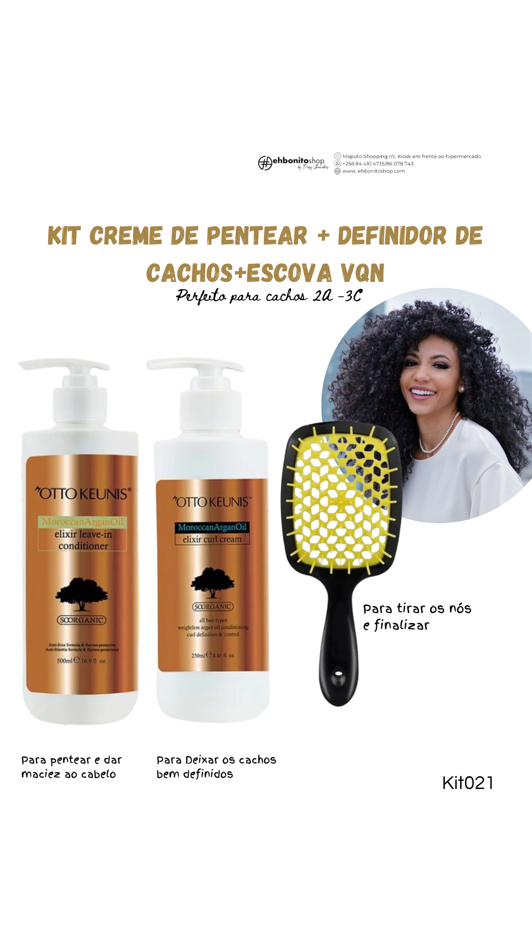 Kit Creme de pentear + Definidor de cachos + escova de cabelo VQR