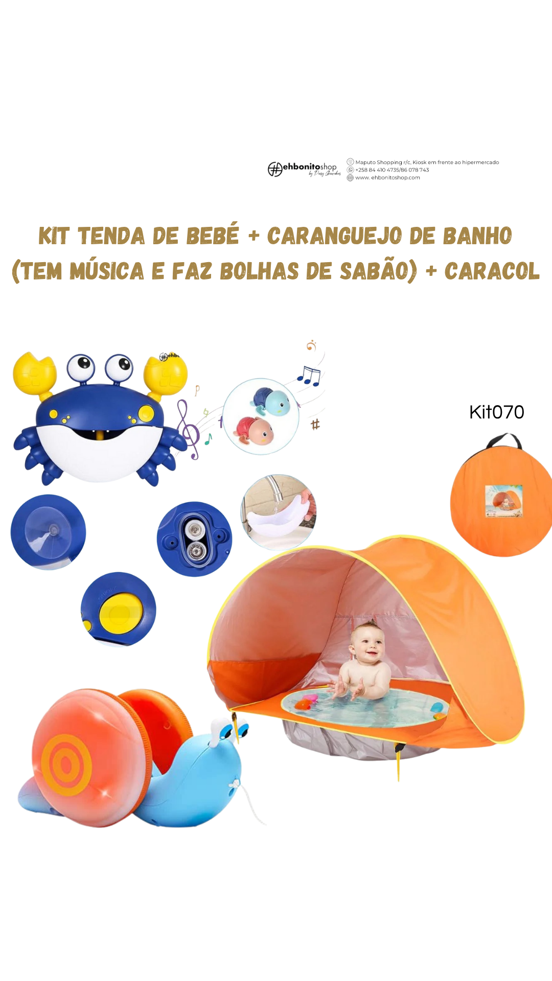 Kit Tenda de bebé + caranquejo de banho + Caracol