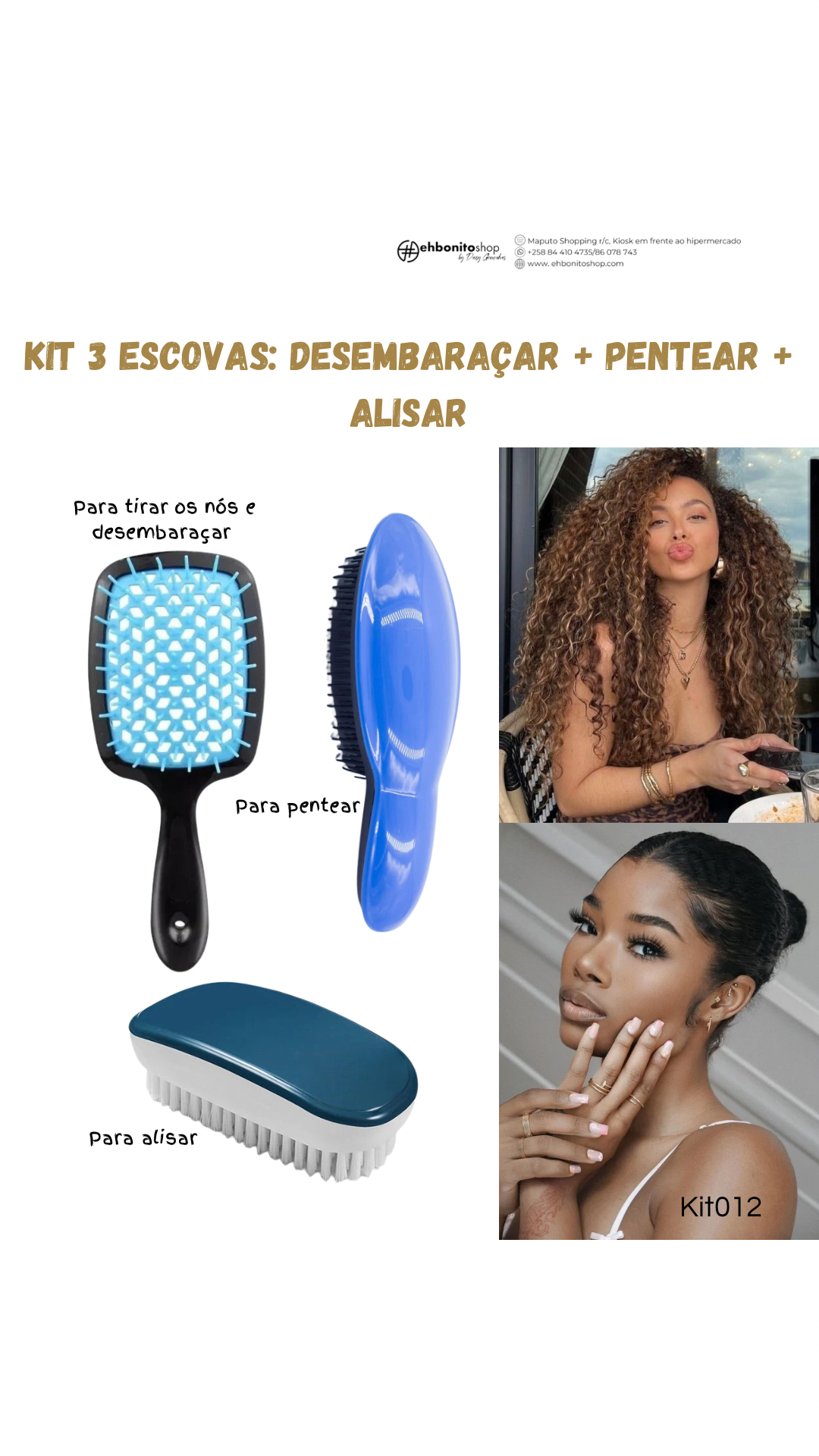 Kit 3 escovas: Desembaraçar, pentear e alisar