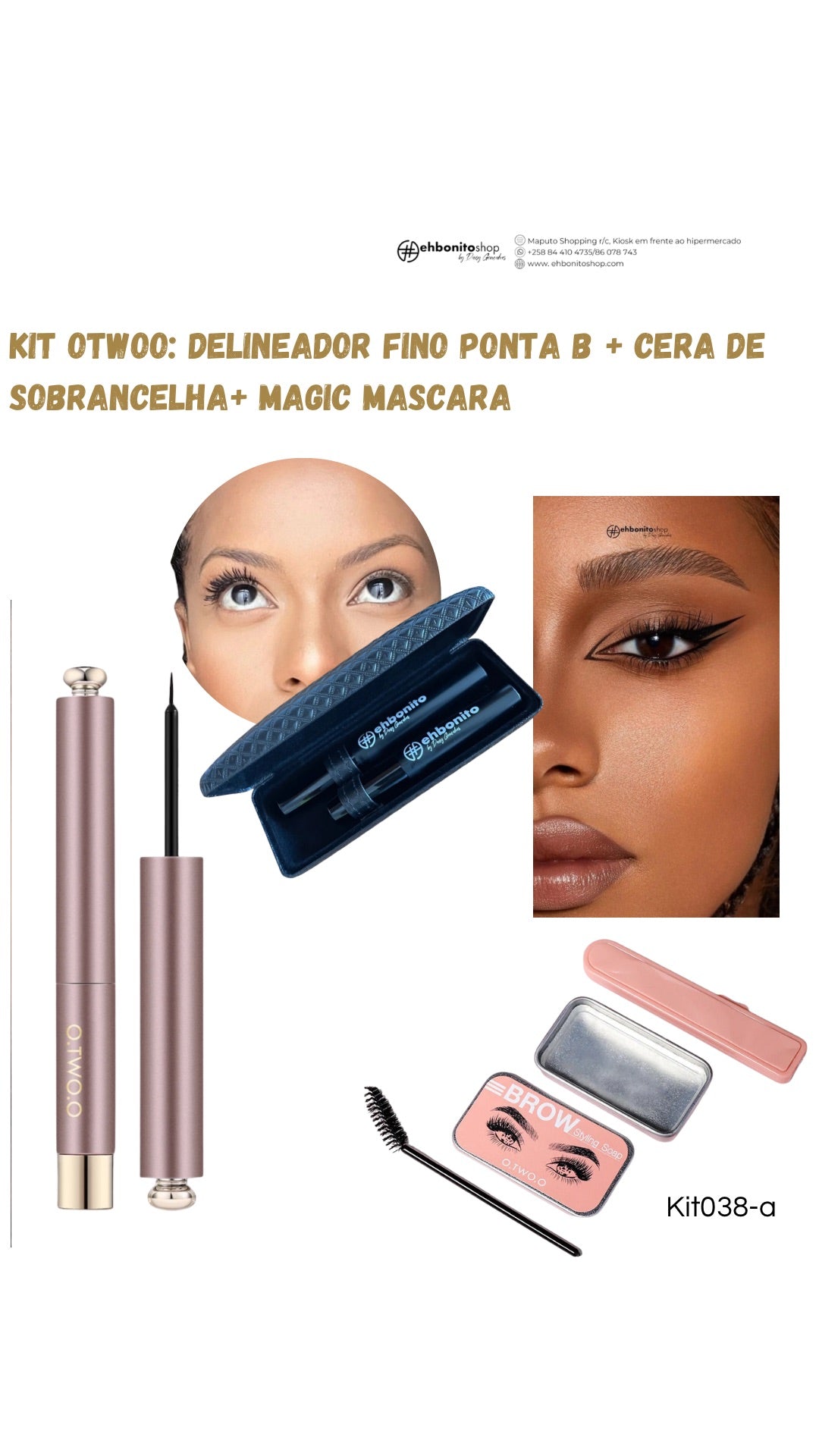 Kit Otwoo: delineador + Cera de sobrancelha + Magic mascara