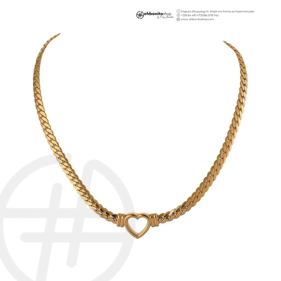 Shelly - Colar e Pulseira em corrente unido por um coração banhado a ouro de 18k - EhbonitoshopMoz