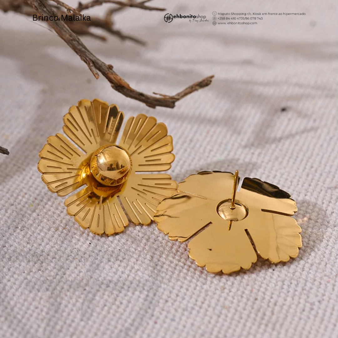 MALAIKA - BRINCO flor banhado a ouro de 18k - EhbonitoshopMoz