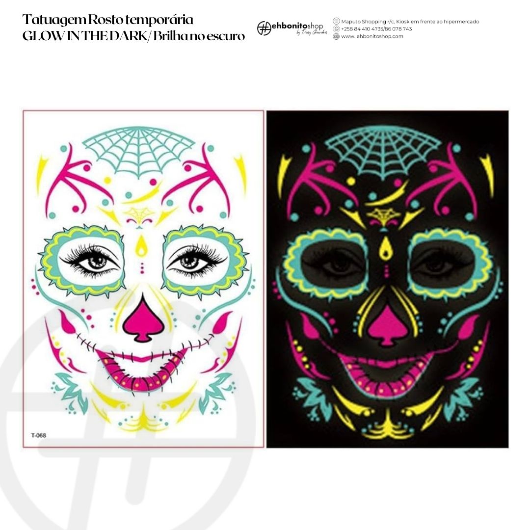 Tatuagem Rosto temporária GLOW IN THE DARK/ Brilha no escuro - EhbonitoshopMoz