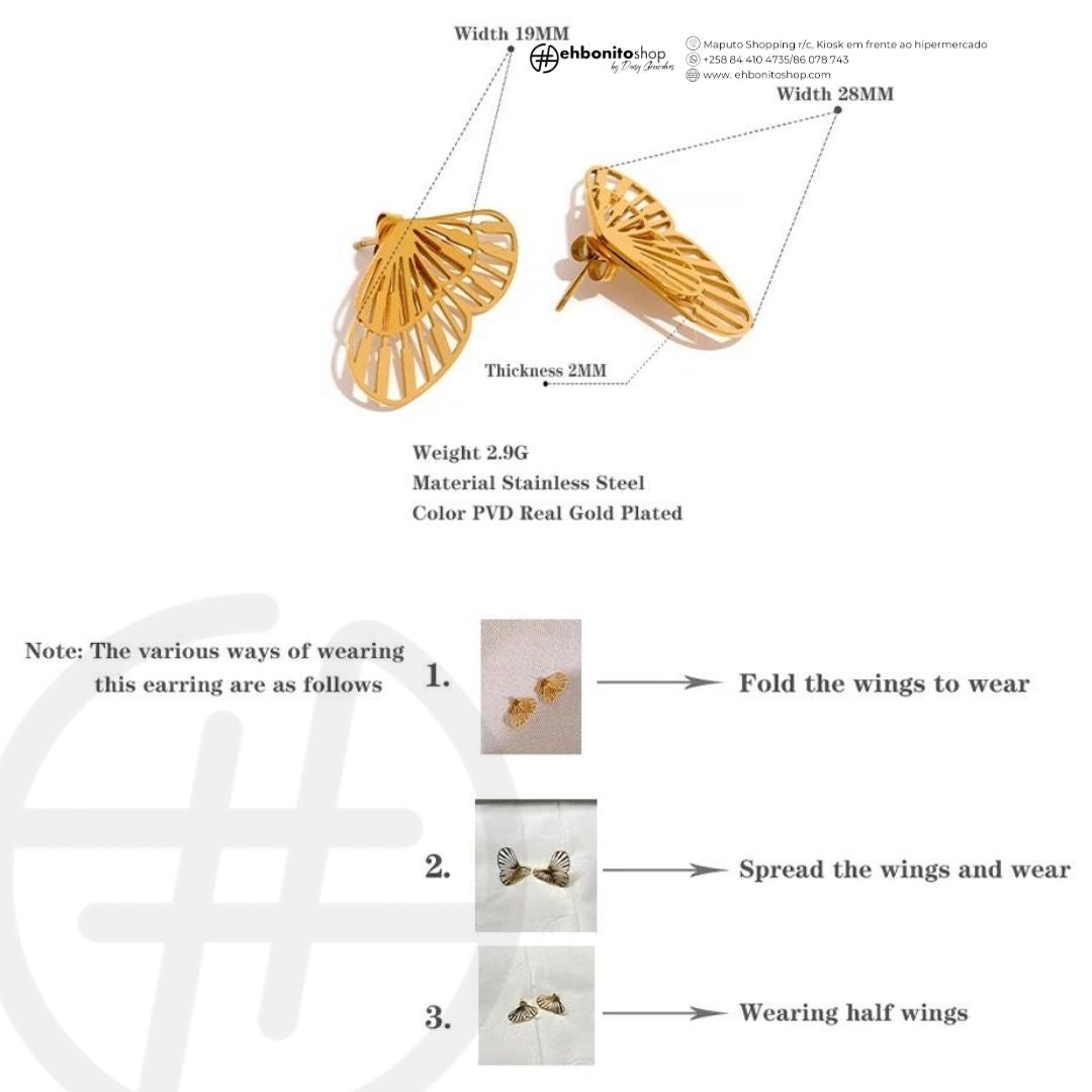 Liriel - brincos borboleta multi uso banhado a ouro de 18k - EhbonitoshopMoz