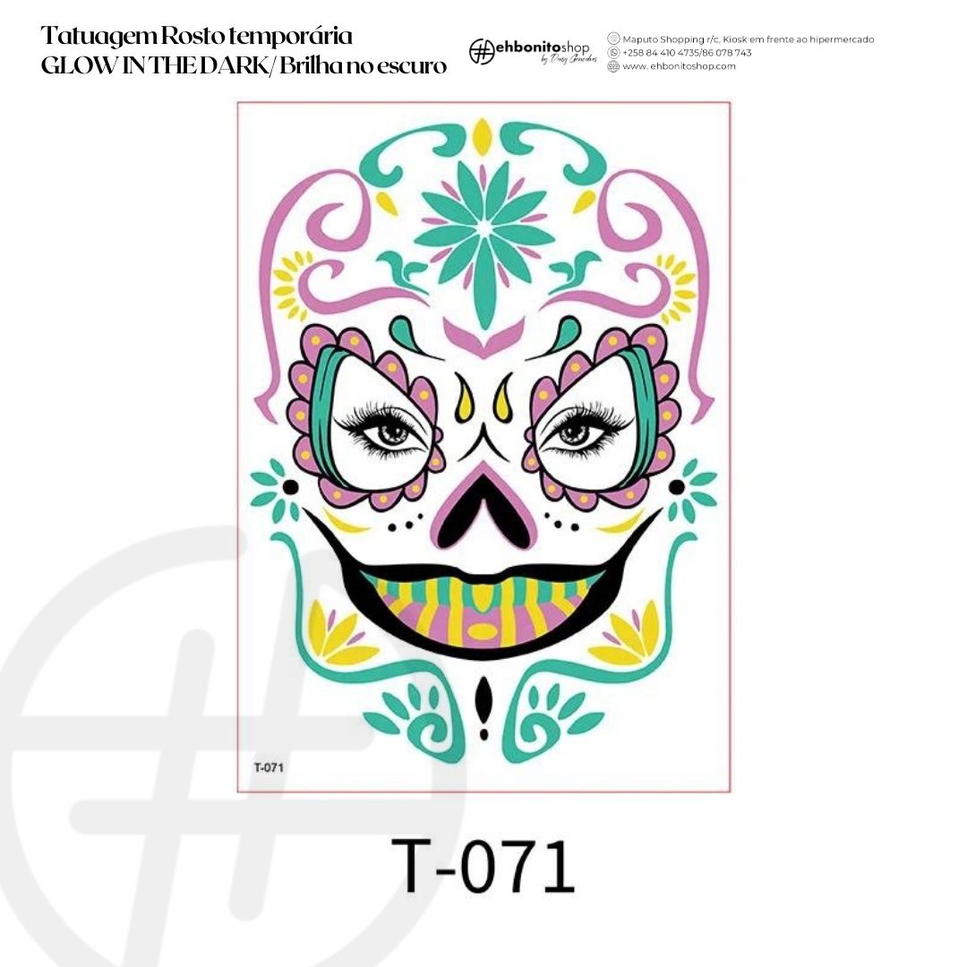 Tatuagem Rosto temporária GLOW IN THE DARK/ Brilha no escuro - EhbonitoshopMoz