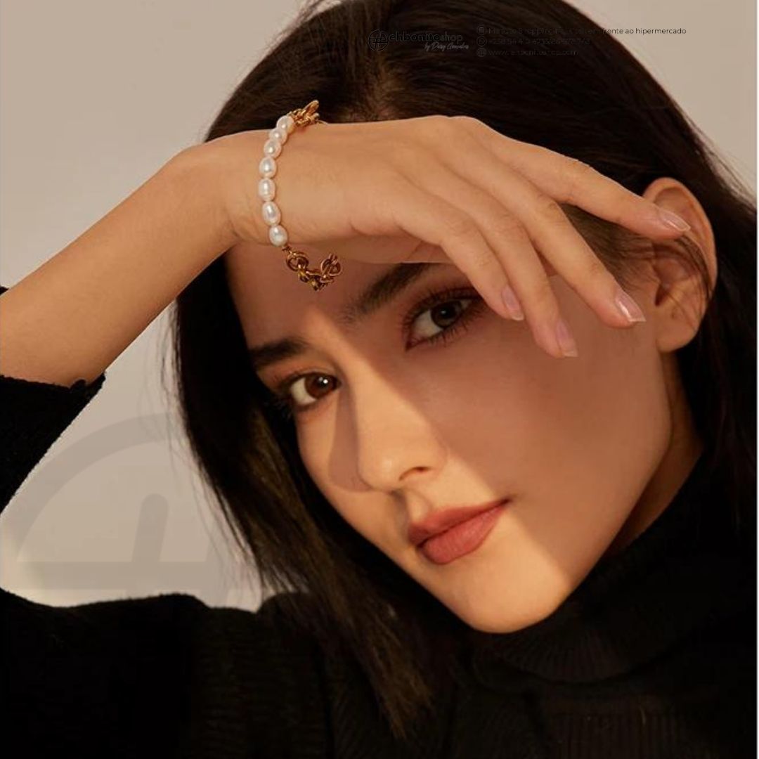 Margareth - Pulseira de corrente e pérolas banho de ouro 18k - EhbonitoshopMoz