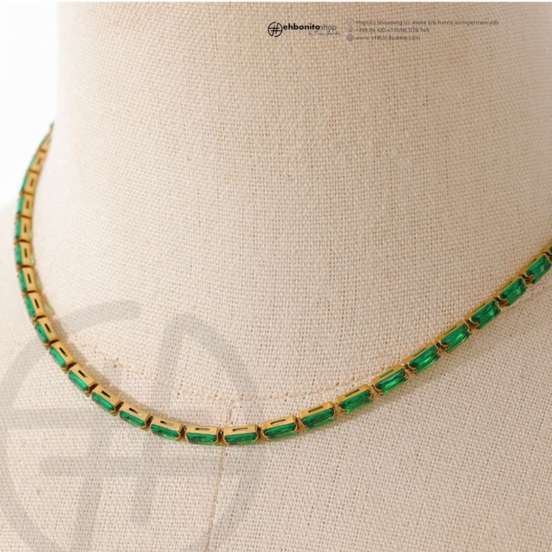 ISABELLA- COLAR EM ZIRCONIAS banho Ouro 18k - EhbonitoshopMoz