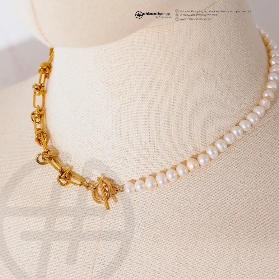 KATIA - COLAR PÉROLA E NÓS banho Ouro 18k - EhbonitoshopMoz