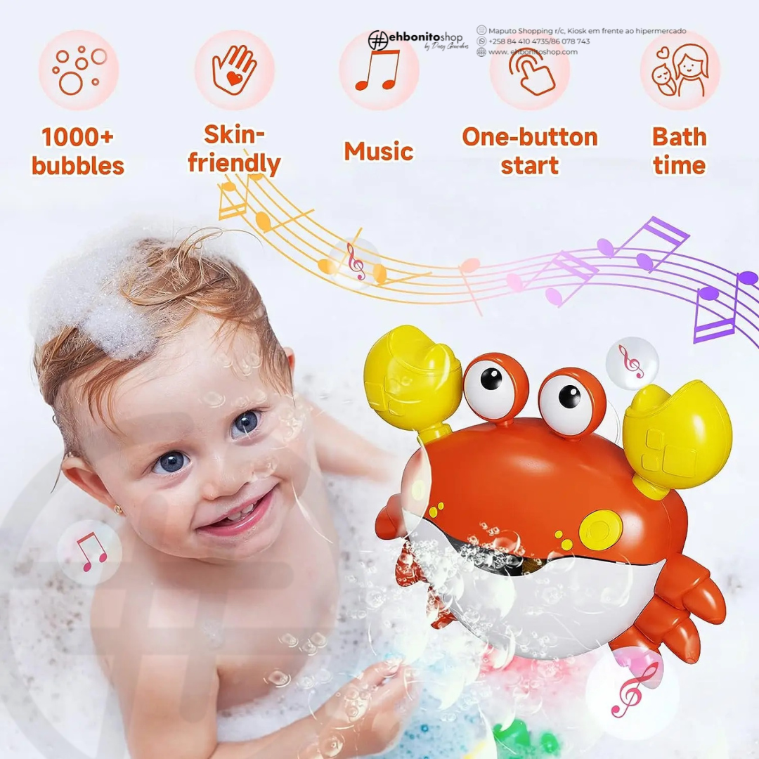 Brinquedo de Banho Caranguejo – Bolhas, Música e Diversão para Bebés e Crianças - EhbonitoshopMoz