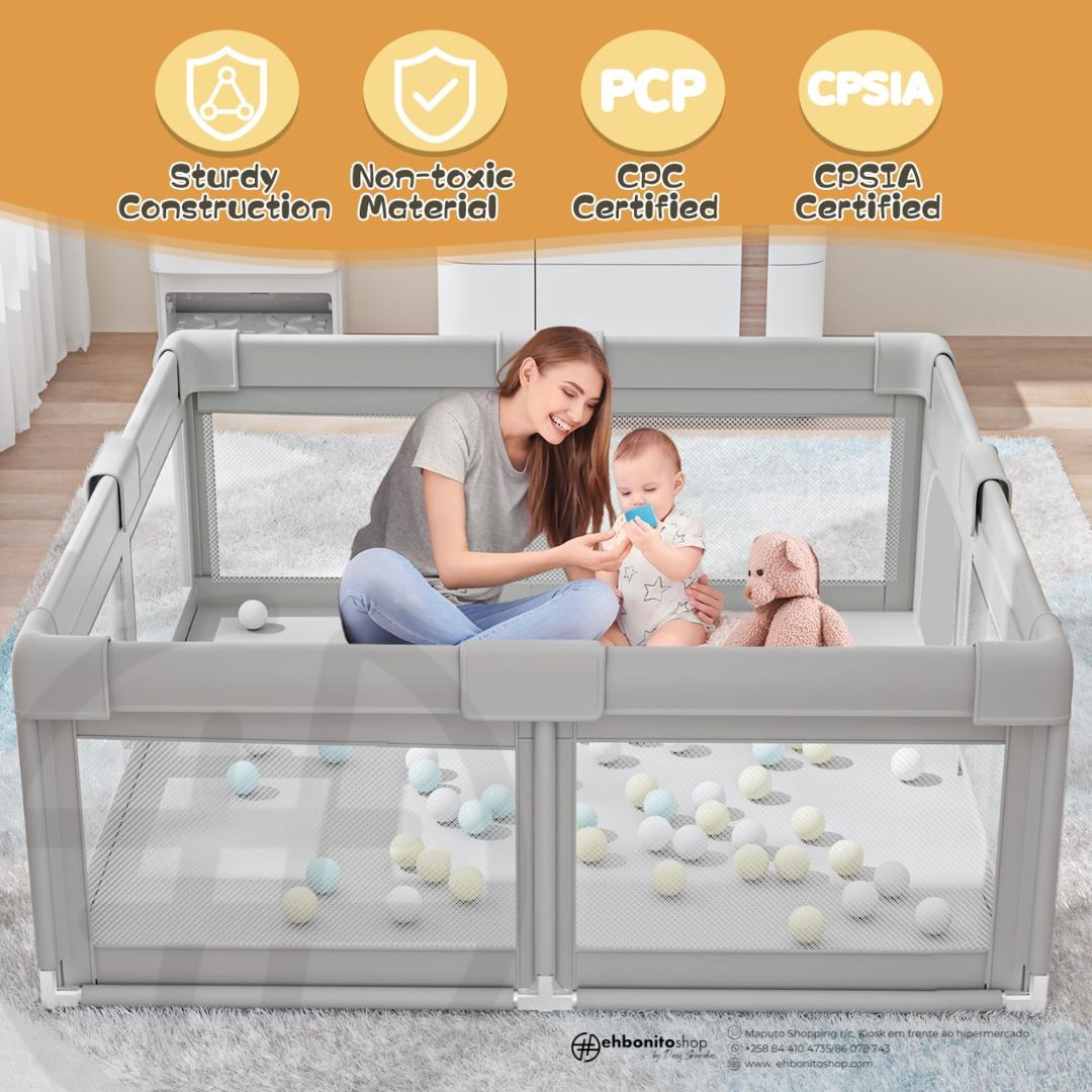 PRÉ VENDA: Cercado para Bebê 2X2m, Cercadinhos para Bebês e Crianças Pequenas, Grade de Segurança com Tela Respirável e Sistema Antiqueda para Uso Interno e Externo - EhbonitoshopMoz