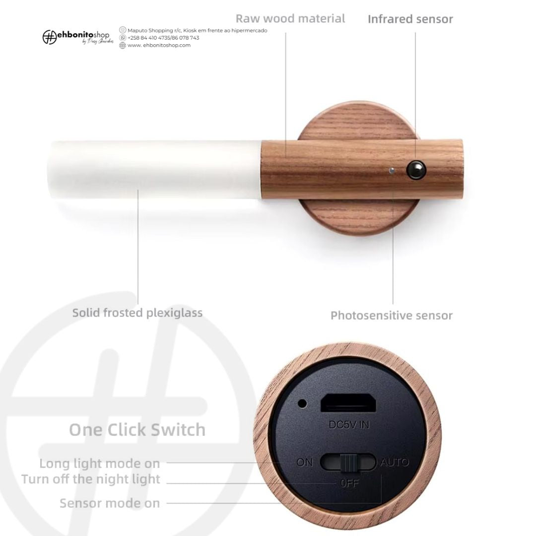Luz de Parede com Sensor de Movimento – Recarregável, Portátil e Sem Fios - EhbonitoshopMoz