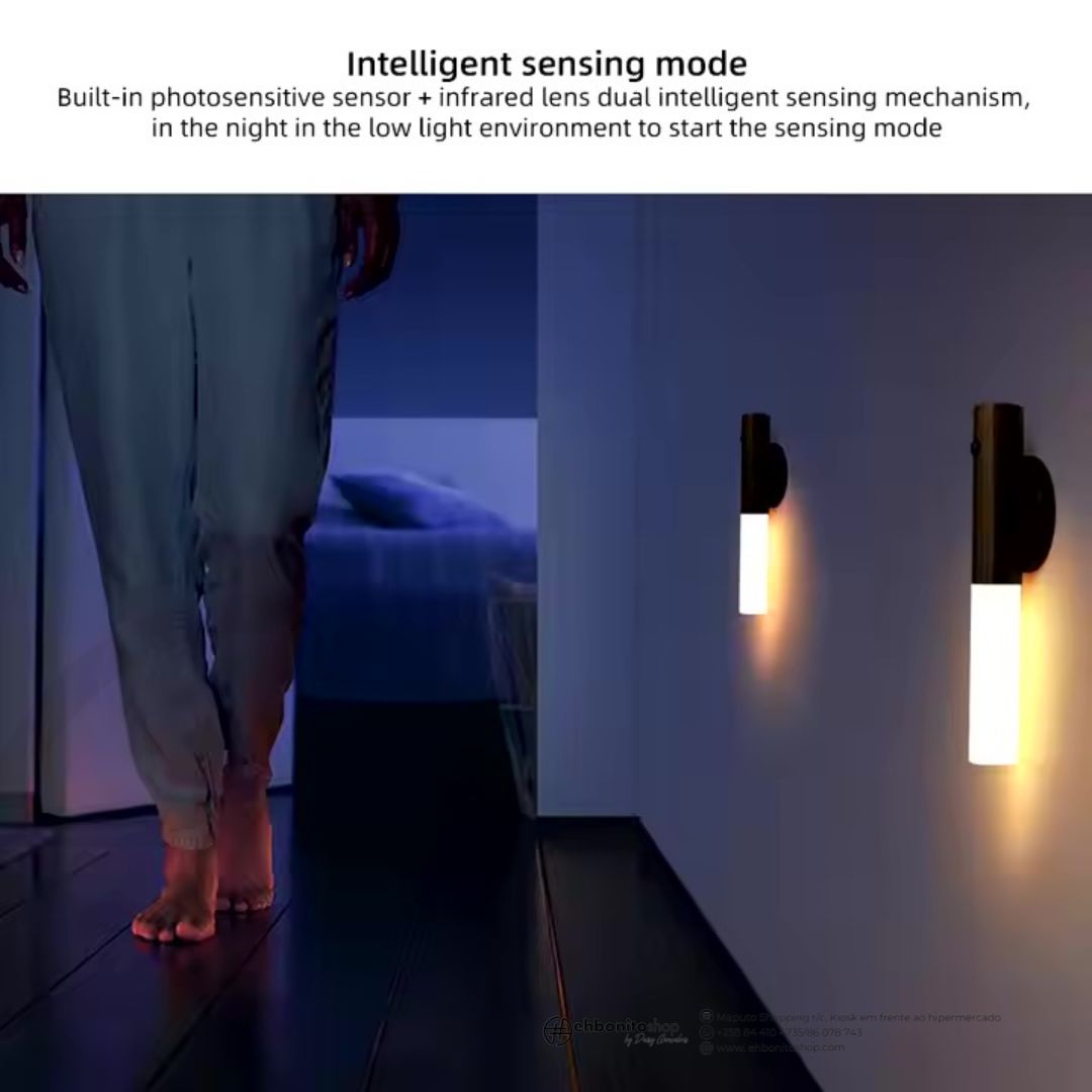 Luz de Parede com Sensor de Movimento – Recarregável, Portátil e Sem Fios - EhbonitoshopMoz