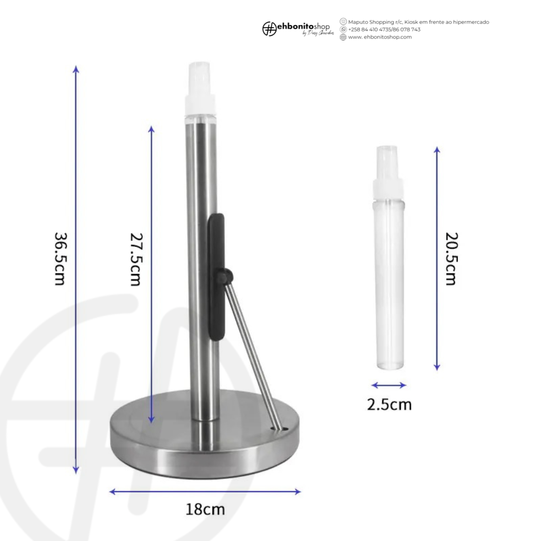 Porta-Rolo de Papel com Pulverizador Integrado - Kit de Limpeza Prático e Eficiente - EhbonitoshopMoz