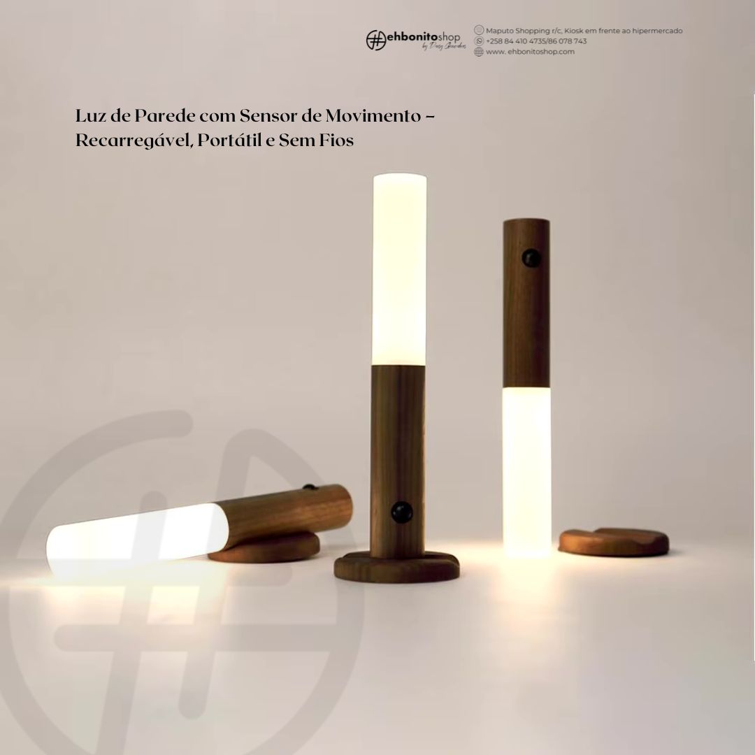 Luz de Parede com Sensor de Movimento – Recarregável, Portátil e Sem Fios - EhbonitoshopMoz