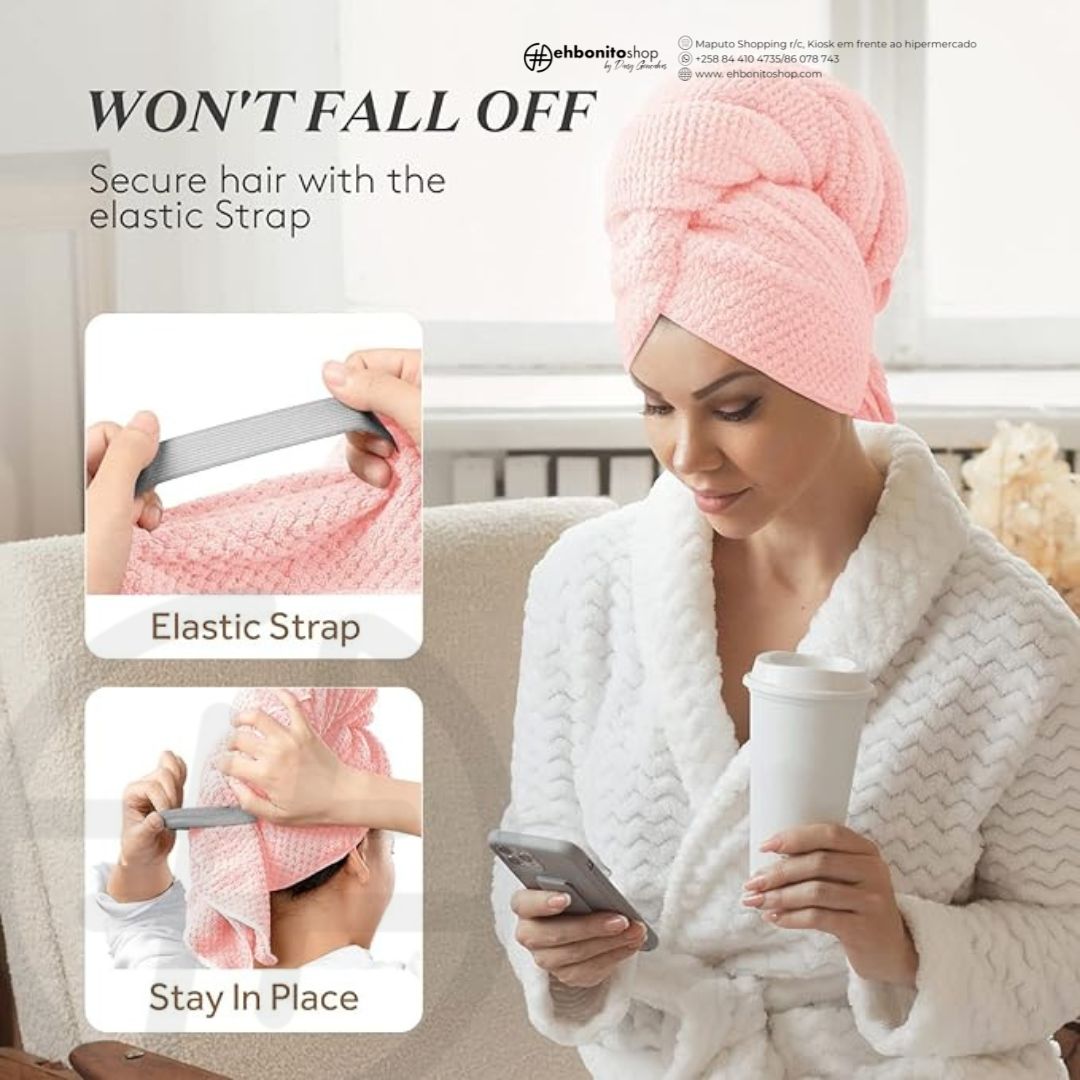 Toalha de Cabelo em Microfibra ehbonito – Grande, Absorvente e Antifrizz - EhbonitoshopMoz