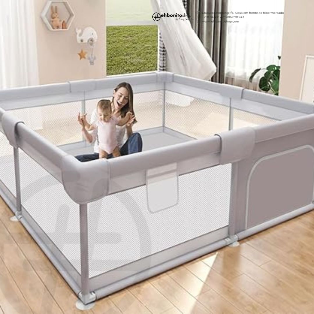 PRÉ VENDA: Cercado para Bebê 2X2m, Cercadinhos para Bebês e Crianças Pequenas, Grade de Segurança com Tela Respirável e Sistema Antiqueda para Uso Interno e Externo - EhbonitoshopMoz
