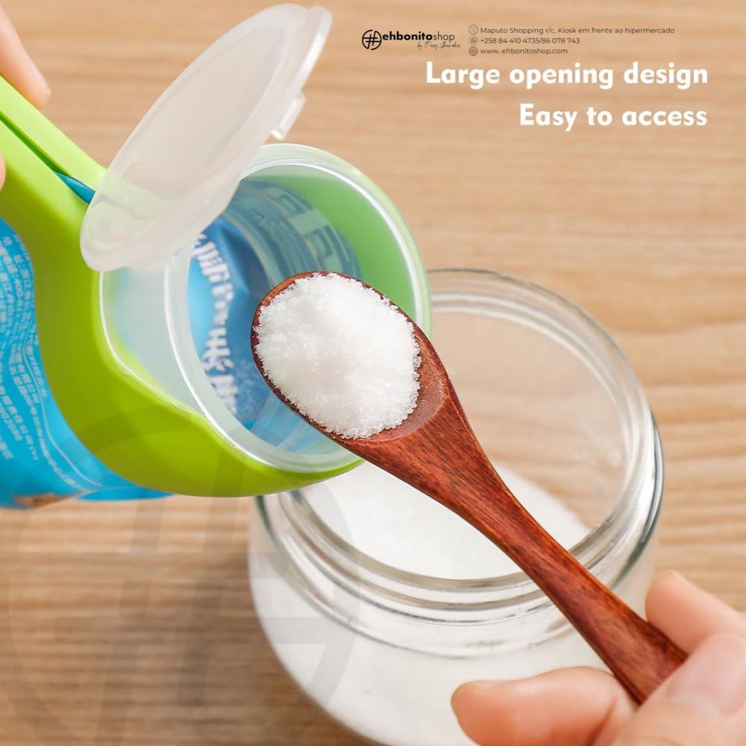 Conjunto de 4 Prendedores de Saco com Bico Vertedor, Prendedores para Sacos de Lanches com Tampa de Despejo, Seladores Reutilizáveis de Plástico para Alimentos - EhbonitoshopMoz