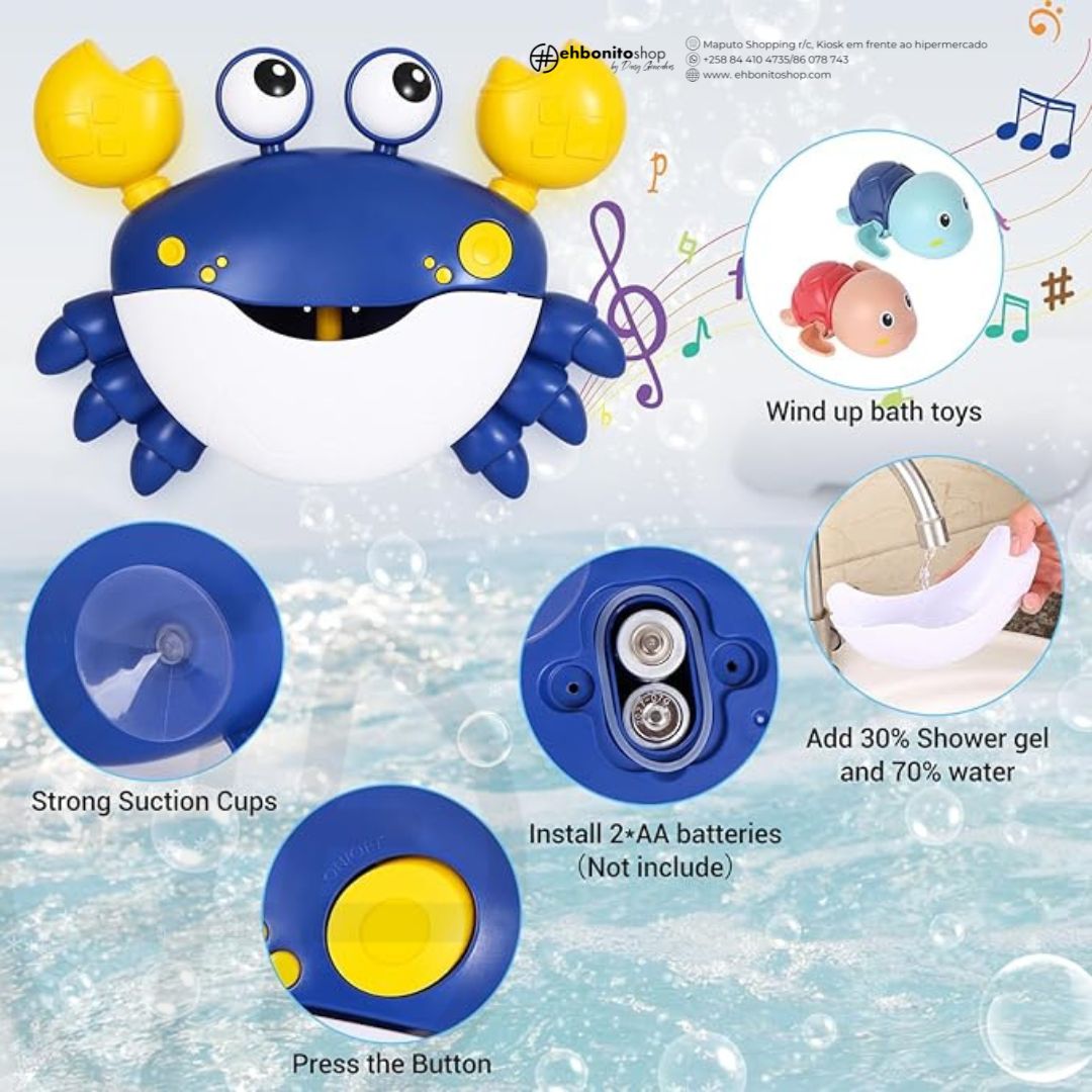 Brinquedo de Banho Caranguejo – Bolhas, Música e Diversão para Bebés e Crianças - EhbonitoshopMoz