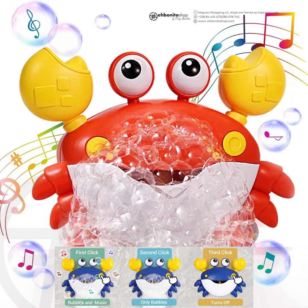 Brinquedo de Banho Caranguejo – Bolhas, Música e Diversão para Bebés e Crianças - EhbonitoshopMoz