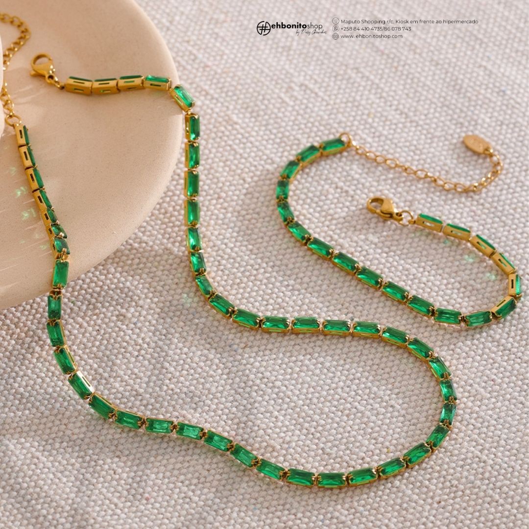 ISABELLA- COLAR EM ZIRCONIAS banho Ouro 18k - EhbonitoshopMoz