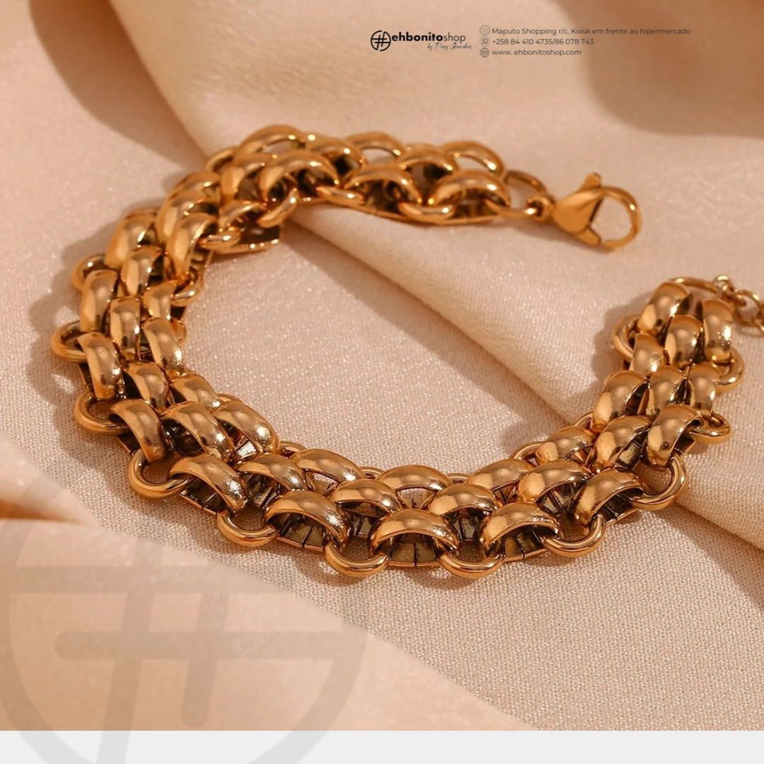 BIANCA - PULSEIRA TRÍADE ELO PORTUGUES banho Ouro 18k - EhbonitoshopMoz