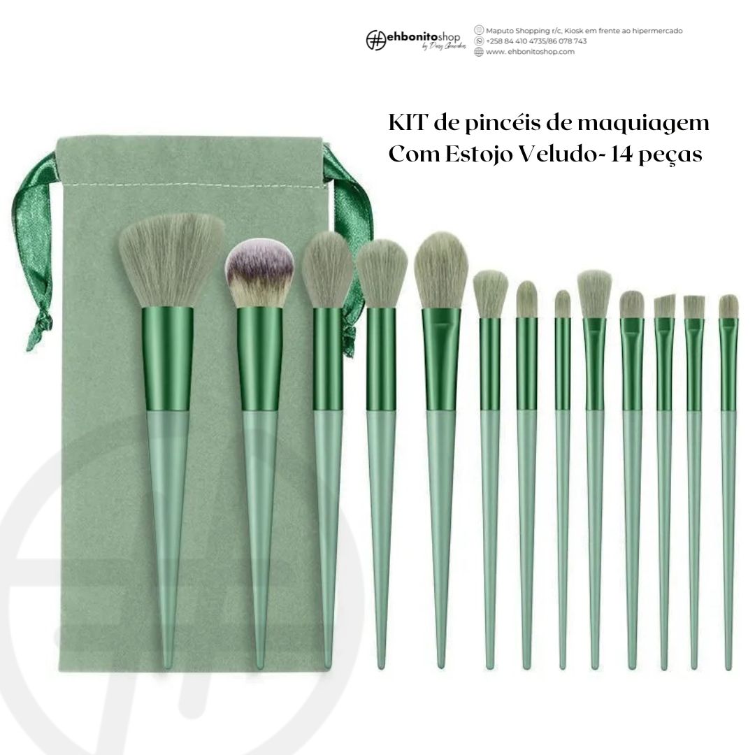 KIT de pincéis de maquiagem Com Estojo Veludo- 14 peças - EhbonitoshopMoz