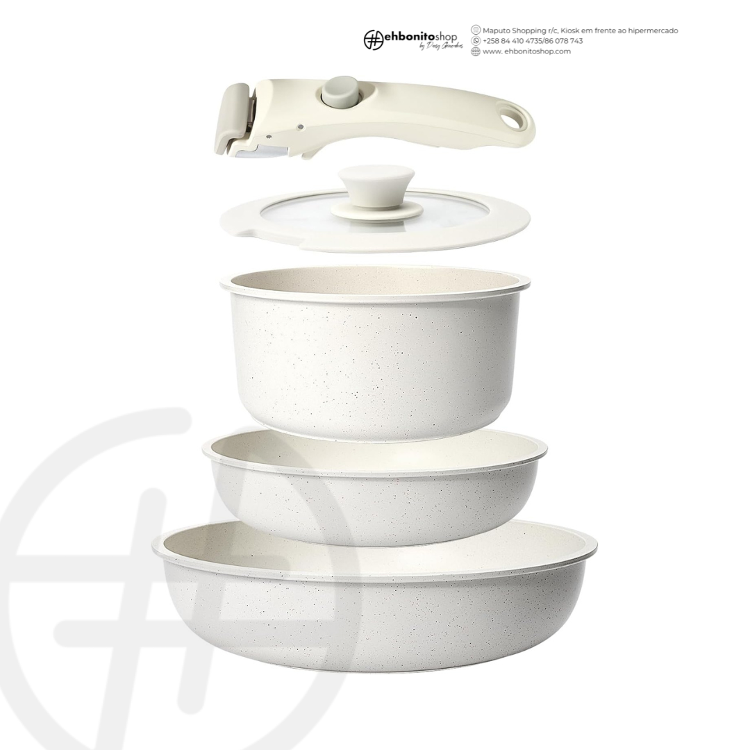 Conjunto de Panelas Antiaderentes com Cabo Removível, Compatível com Indução e Forno - EhbonitoshopMoz