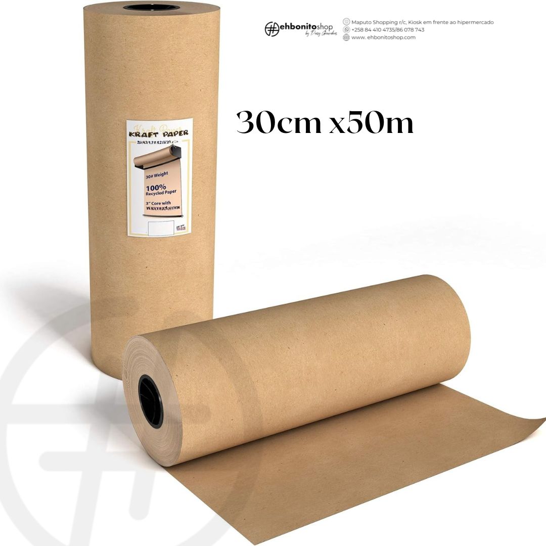 Rolo de Papel Kraft castanho caqui - 30 cm x 50 m - Ideal para Presentes, Artesanato, Embalagens e Preenchimento de Espaços  - EhbonitoshopMoz