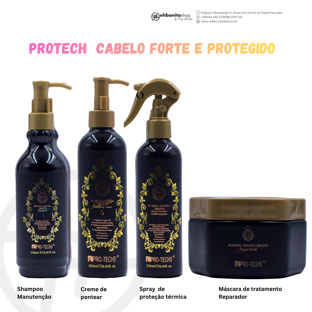 Kit Protech Cabelo Forte e Protegido: Shampoo + Máscara de Tratamento + Creme de Pentear + Protetor Térmico
