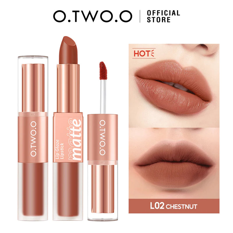 O.TWO.O Batom 2 em 1 Matte duas pontas Lip Glaze e Lipstick L02 - chestnut - EhbonitoshopMoz