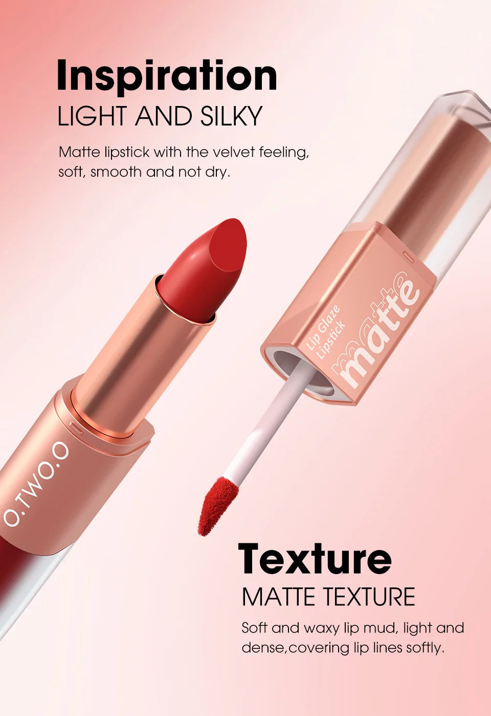 O.TWO.O Batom 2 em 1 Matte duas pontas Lip Glaze e Lipstick L02 - chestnut - EhbonitoshopMoz