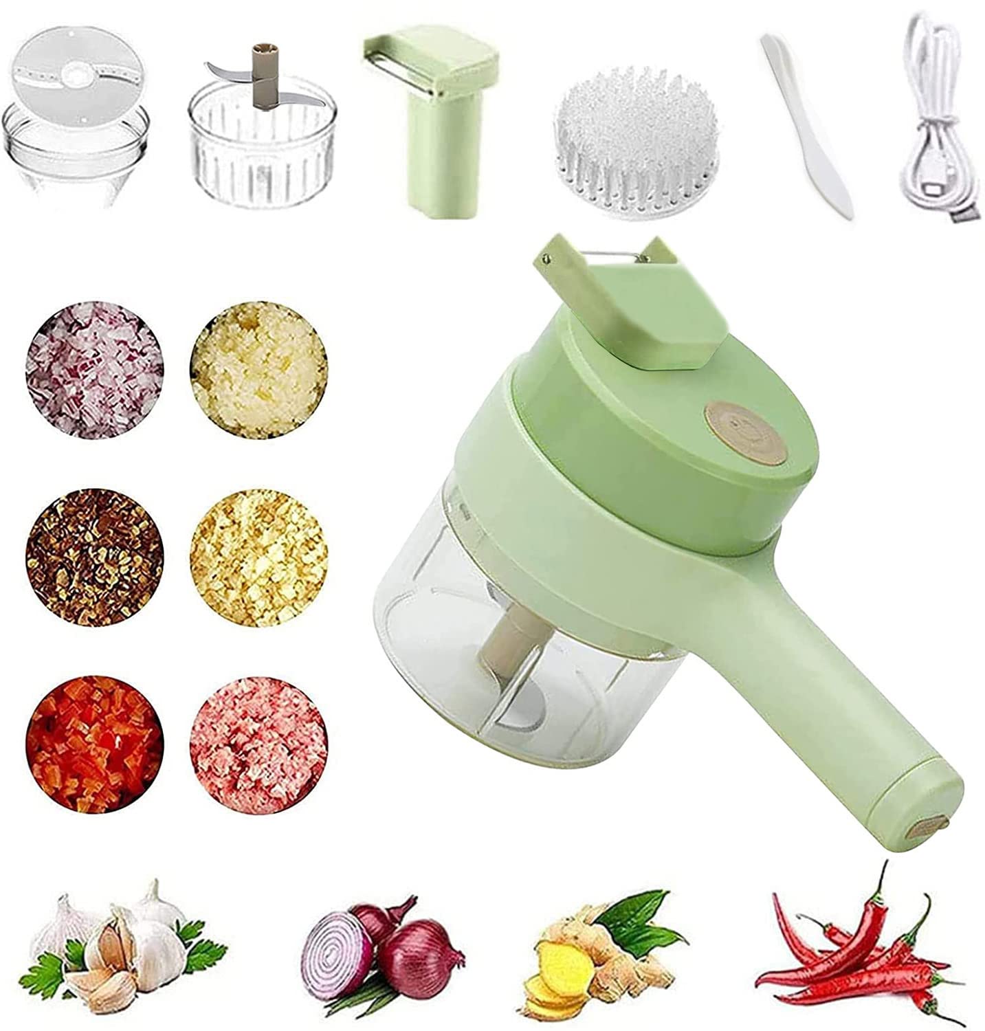 Chopper - Cortador de Vegetais Elétrico Sem fio 4 em 1 - VERDE