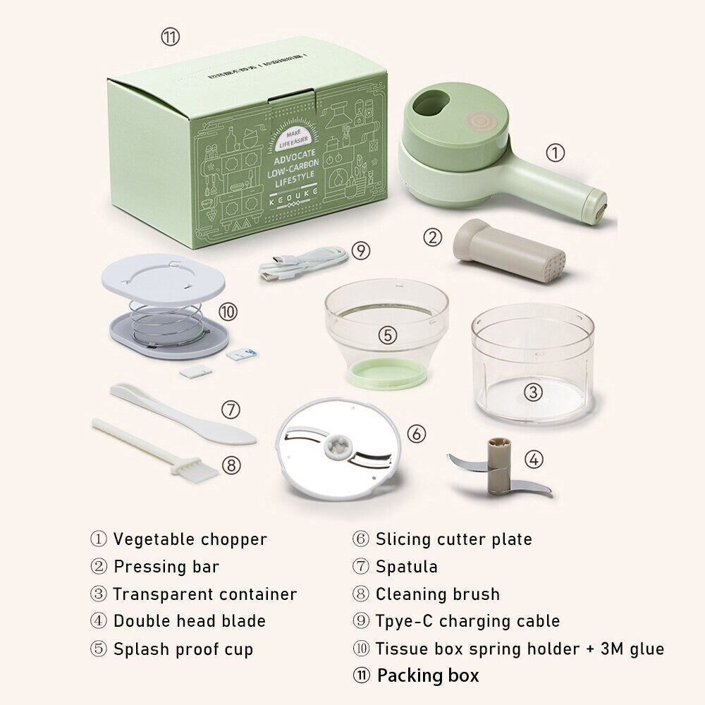 Chopper - Cortador de Vegetais Elétrico Sem fio 4 em 1 - VERDE