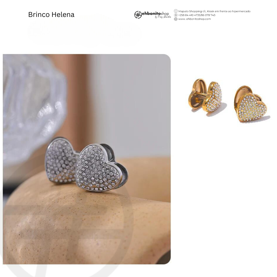 HELENA - BRINCO com 2 corações de zirconias banhado a ouro de 18k