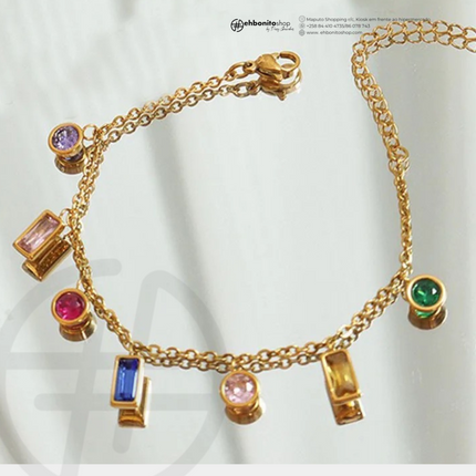SOFIA- PULSEIRA COM ZIRCONIAS COLORIDAS banho Ouro 18k - EhbonitoshopMoz