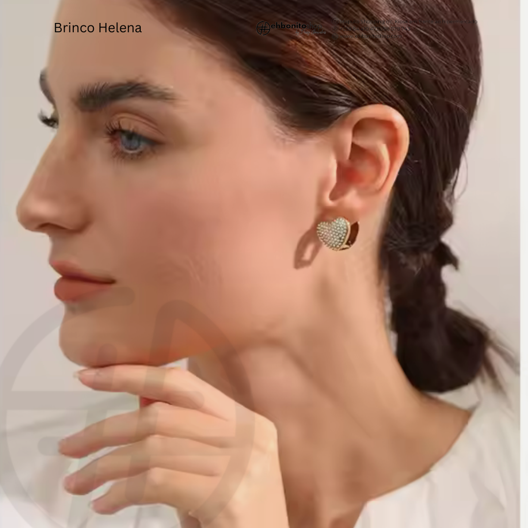 HELENA - BRINCO com 2 corações de zirconias banhado a ouro de 18k