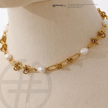 Nó de Pérolas - PULSEIRA E COLAR - CORRENTE EM NÓS E PÉROLAS banho Ouro 18k - EhbonitoshopMoz