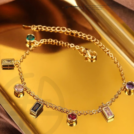 SOFIA- PULSEIRA COM ZIRCONIAS COLORIDAS banho Ouro 18k - EhbonitoshopMoz