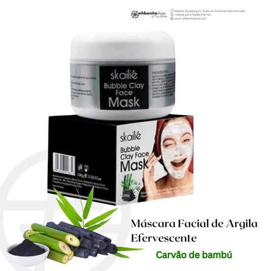 Máscara Facial de Argila Efervescente extrato Carvão de bambú - Skailie