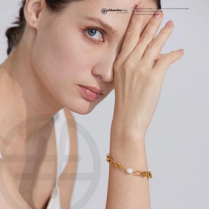 Nó de Pérolas - PULSEIRA E COLAR - CORRENTE EM NÓS E PÉROLAS banho Ouro 18k - EhbonitoshopMoz