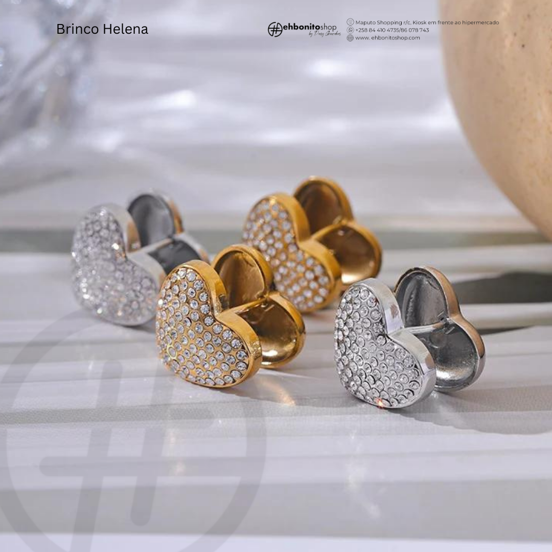 HELENA - BRINCO com 2 corações de zirconias banhado a ouro de 18k