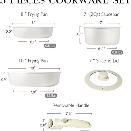 Conjunto de Panelas Antiaderentes com Cabo Removível, Compatível com Indução e Forno - EhbonitoshopMoz