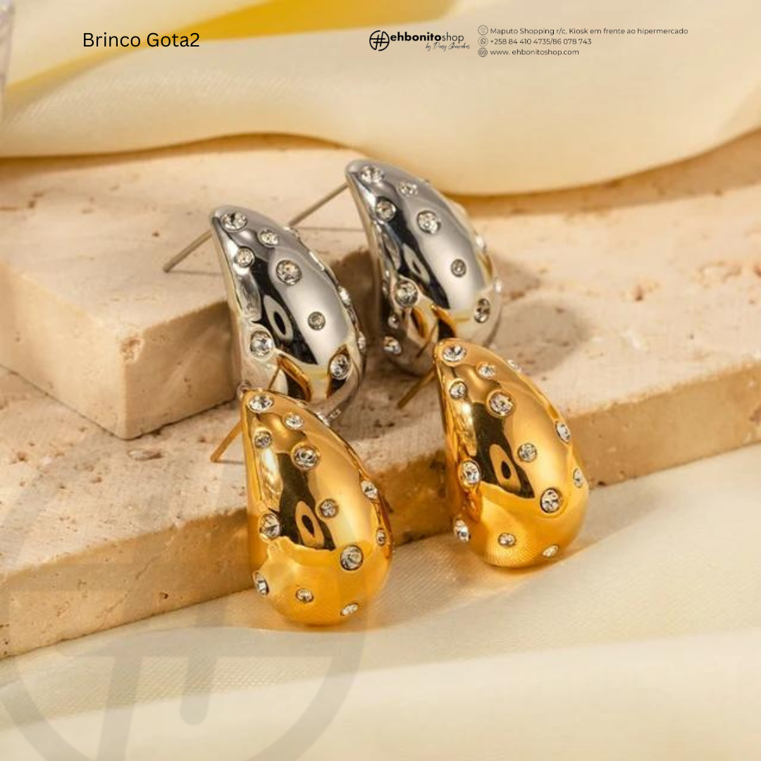 GOTA-2 - BRINCO com zirconia banhado a ouro de 18k