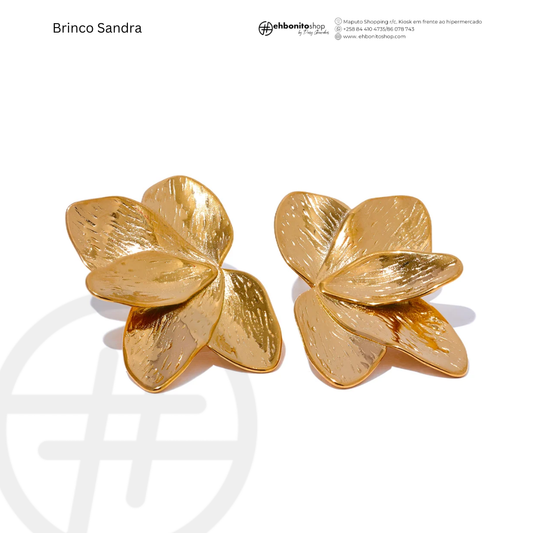 SANDRA - BRINCO flor 5 pétalas pela metade banhado a ouro de 18k