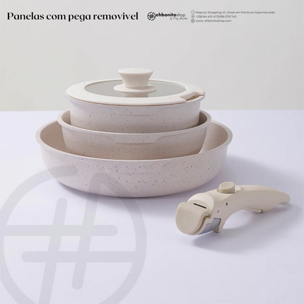 Conjunto de Panelas Antiaderentes com Cabo Removível, Compatível com Indução e Forno - EhbonitoshopMoz