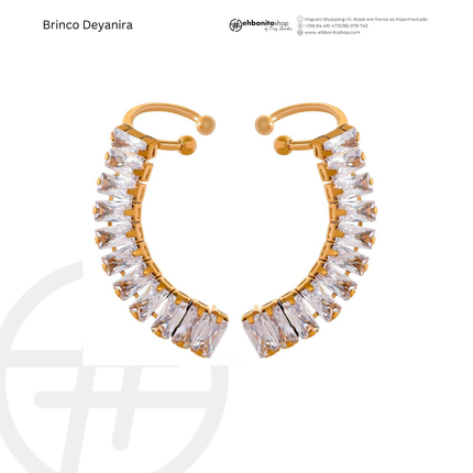 DEYANIRA - BRINCO com Zirconias, encaixe no lóbulo banhado a ouro de 18k - EhbonitoshopMoz