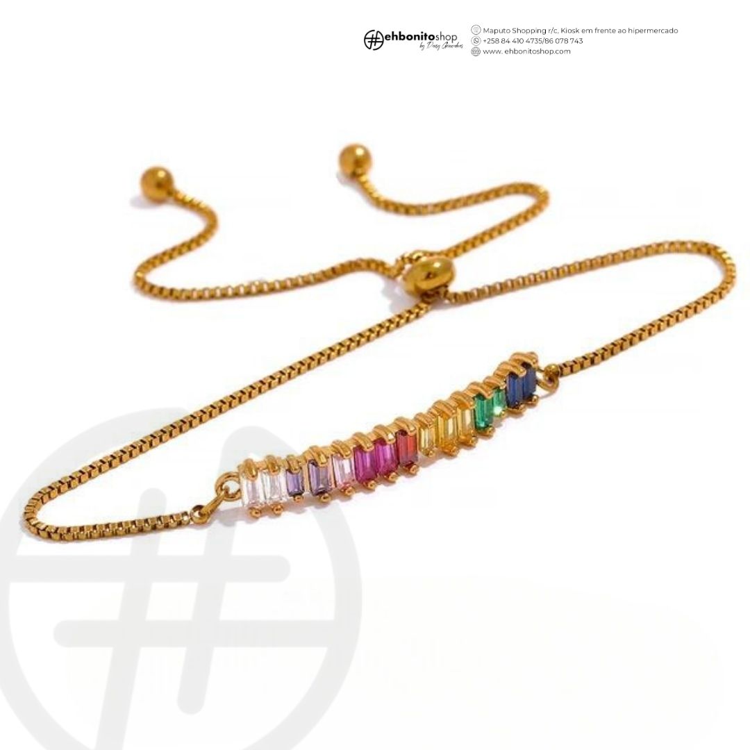 Sázia - Pulseira com zirconias de fecho fácil banhada a ouro de 18k