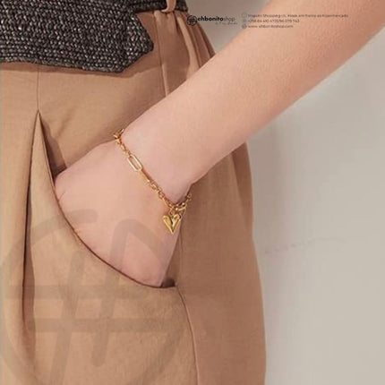 Rudith - Pulseira com correntes entrelaçadas com pingente de coração banhado a ouro de 18k - EhbonitoshopMoz