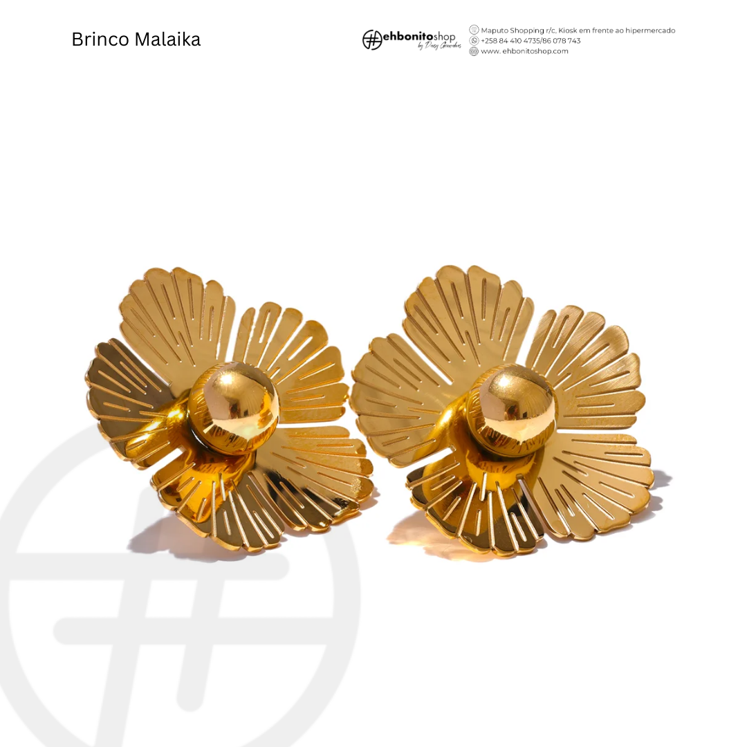 MALAIKA - BRINCO flor banhado a ouro de 18k