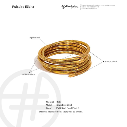 ELICHA - PULSEIRA em espiral com banho de Ouro 18k - EhbonitoshopMoz